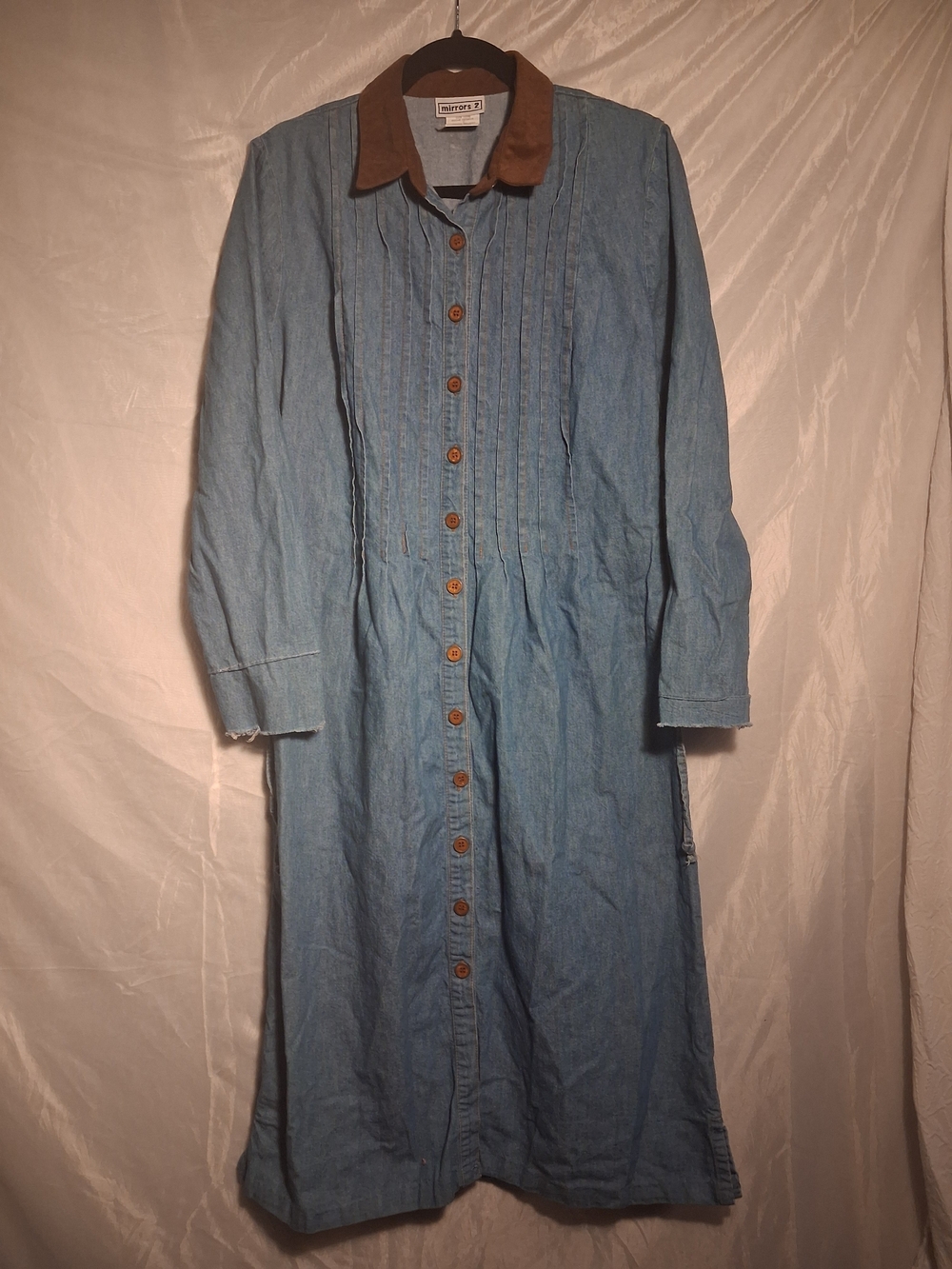 Vintage Mirrors 2 Denim Button-Front Dress with Brown suede Collar
